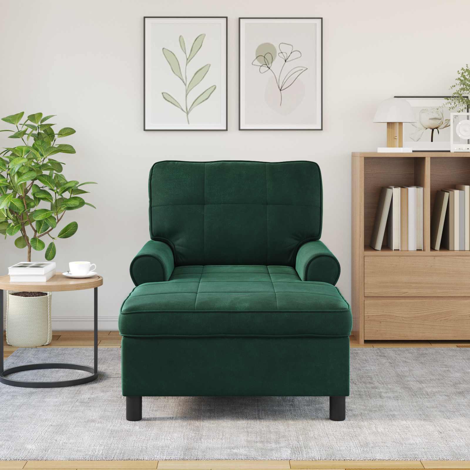 Chaise longue avec coussin Vert foncé 91 x 157 x 91 cm Velours vidaXL - 4