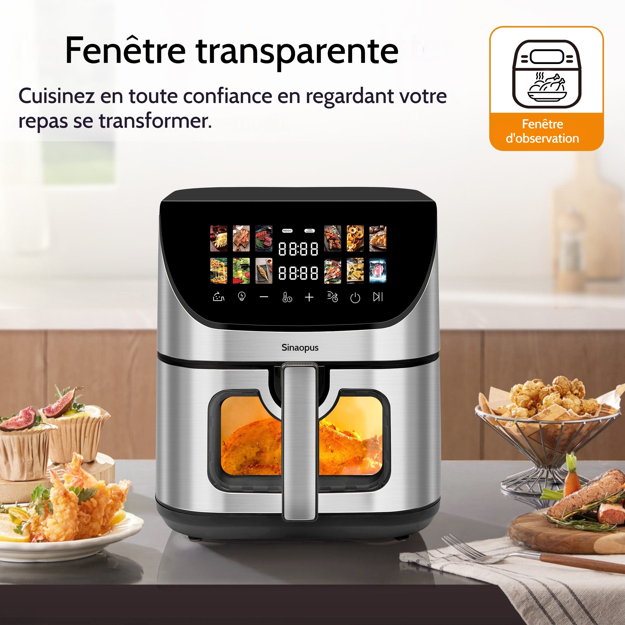 Friteuse à air chaud 8,5 L avec fenêtre de visualisation et écran couleur 12 programmes de cuisson, écran tactile LED couleur noir - 2