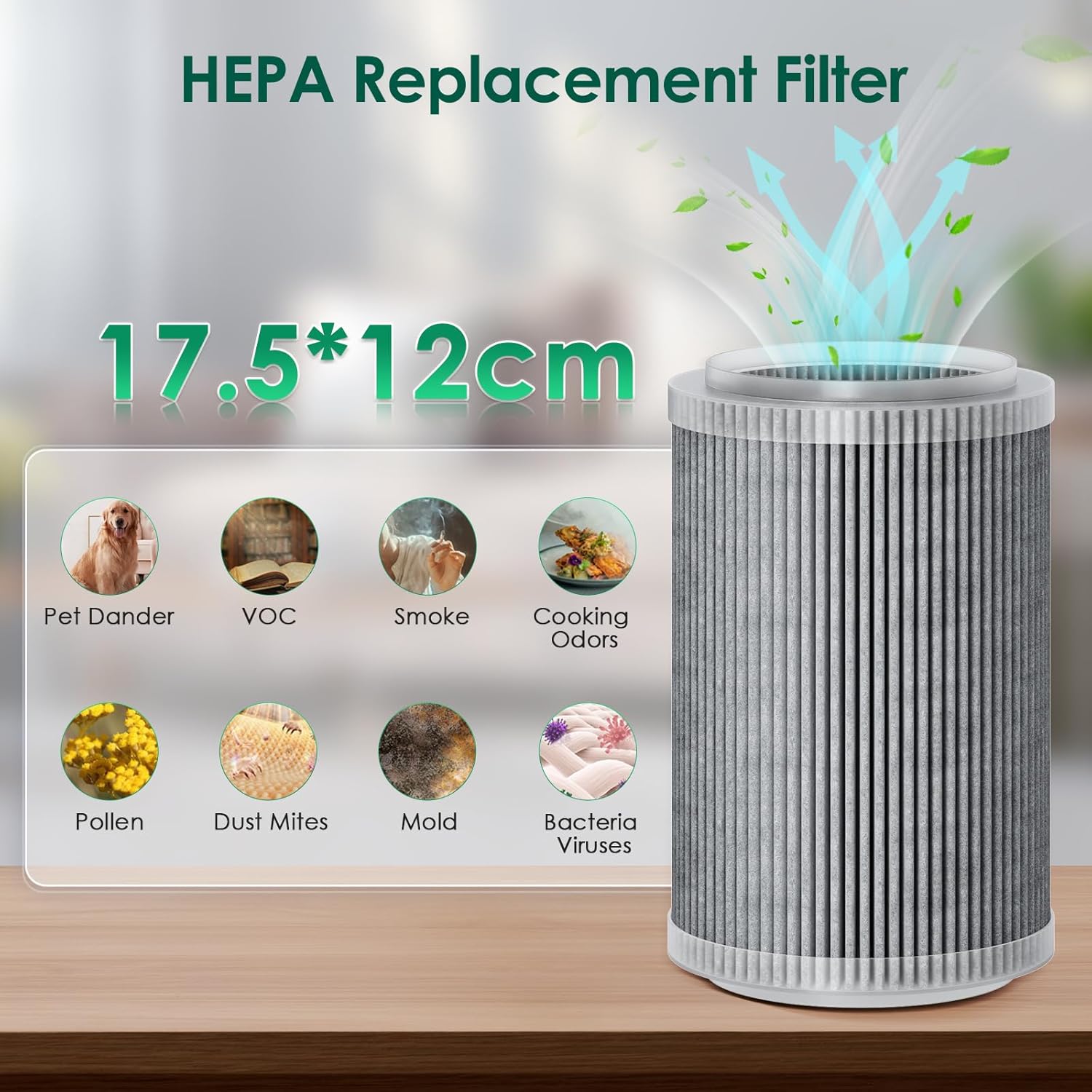 Purificatore d'aria per camera da letto, casa, silenzioso, con filtro HEPA, ideale per allergie, polvere, peli di animali, odori, fumo. - 3