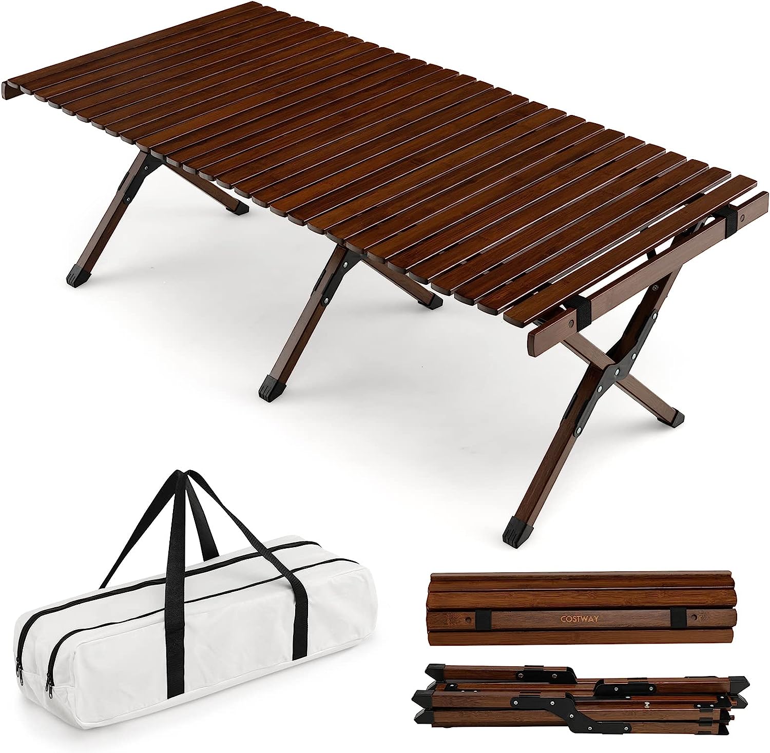 Tavolo Da Picnic Portatile Pieghevole In Bambù | 120x70 Cm, 50 Kg Portata, Con Borsa E Tovaglia | Per Campeggio, Spiaggia, Barbecue