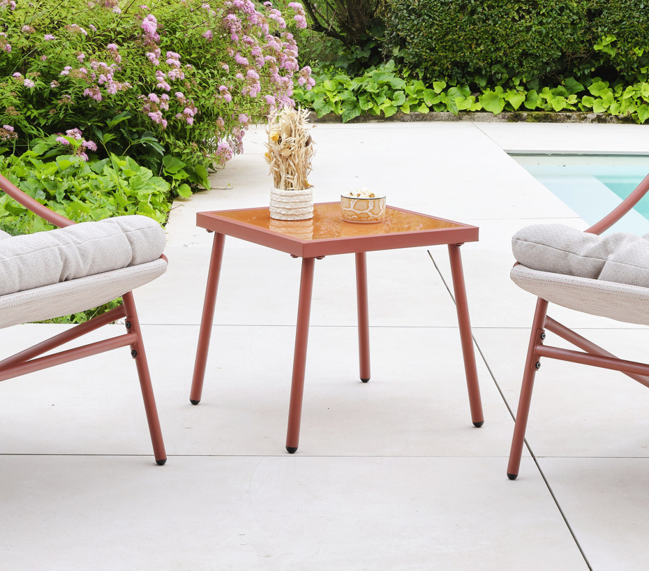 Salon bas de jardin en Métal Rouge 2 personnes - 3