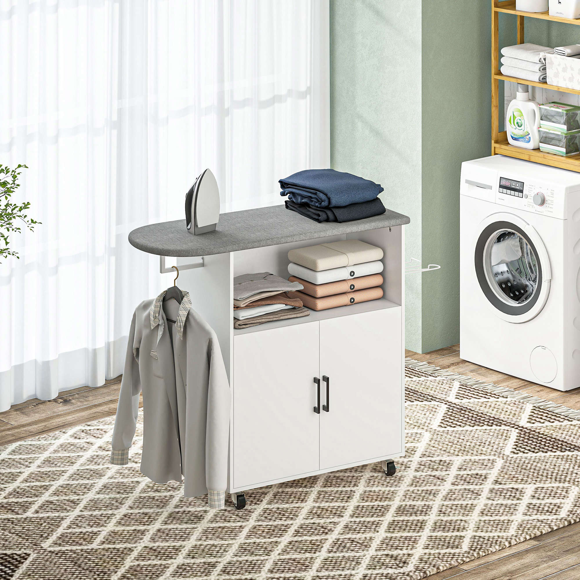 HOMCOM Table à repasser Mélamine Bois Blanc 125x43.5x102.5 cm 831-918V80WT - 2