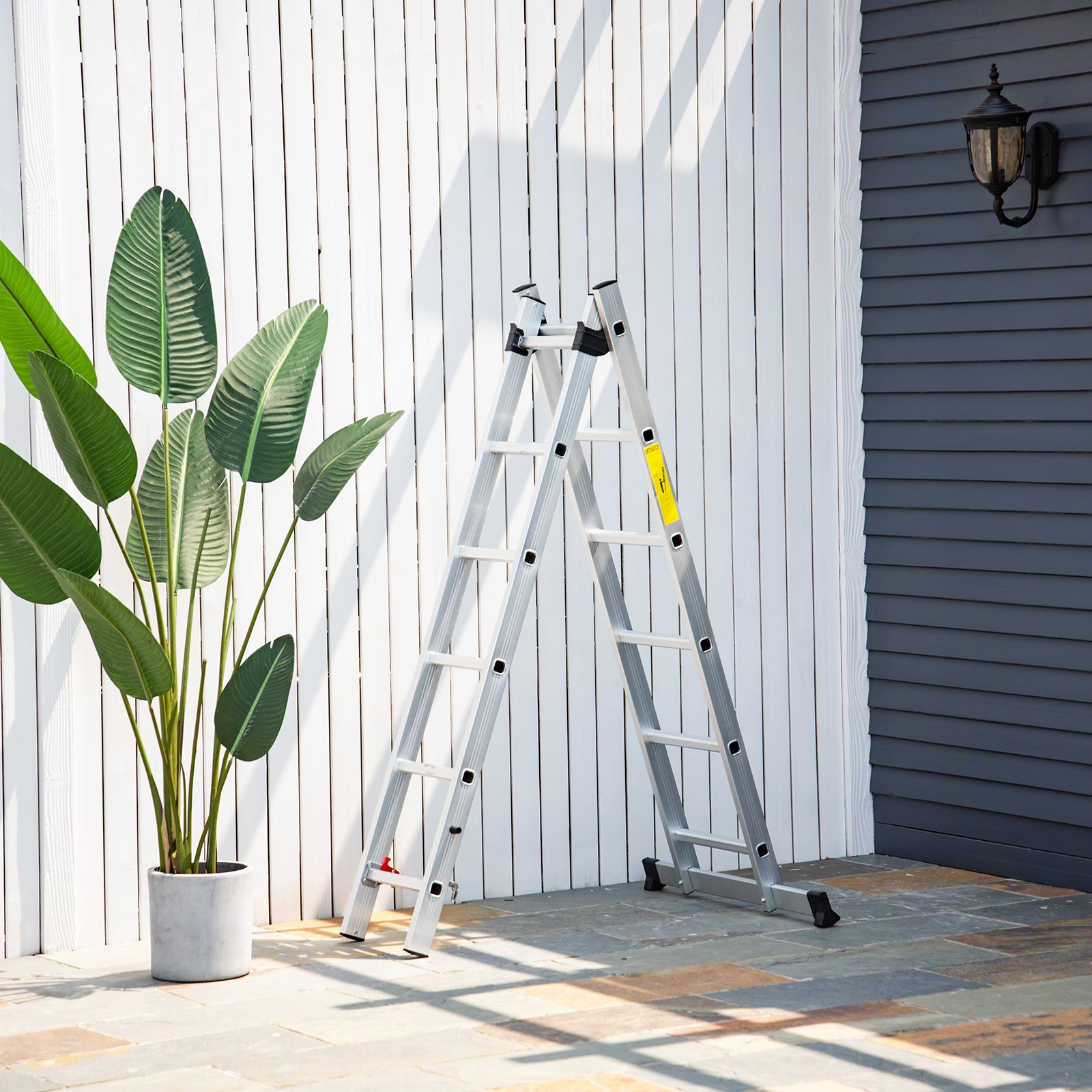 Échelle multifonctions en aluminium 2,5 m, pliable et portable, pied antidérapant, charge max. 150 kg, argent - 2