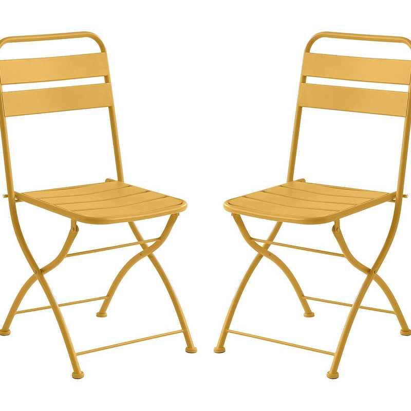Zestaw 2 składanych metalowych krzeseł ogrodowych - Musztardowy żółty - MIRMANDE od MYLIA