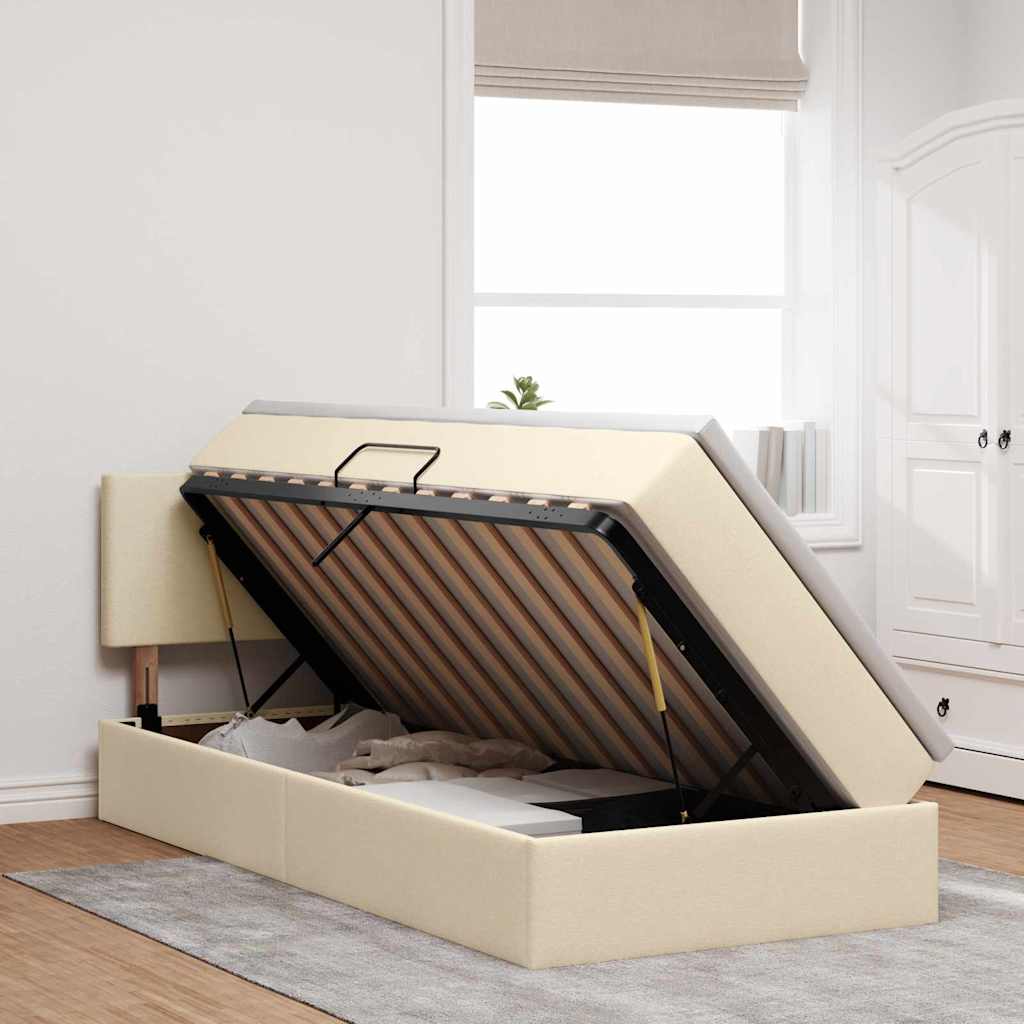 Lit avec rangement et matelas, velours, crème, pour la chambre, 100 × 200 cm - 4
