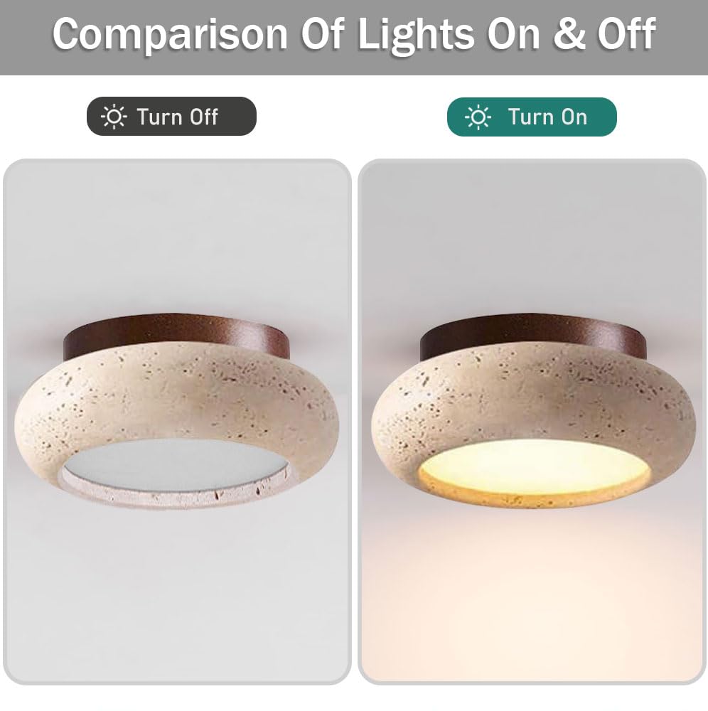 Lampa sufitowa LED 15 cm, Lampa sufitowa z naturalnego kamienia, Mały żyrandol wpuszczany, Lampa kamienna z połowy XX wieku, Ciepłe światło - 5