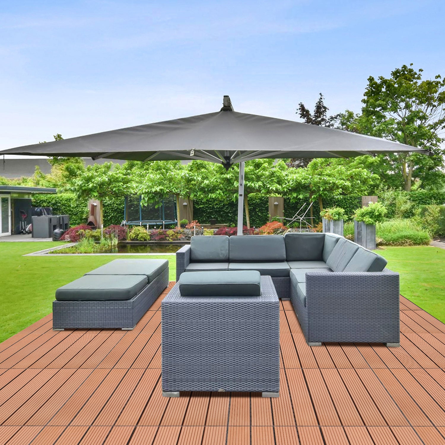 Dalles de terrasse composite marron 30 × 60 cm – Revêtement de sol extérieur pour balcon et jardin, 6 pièces - 7