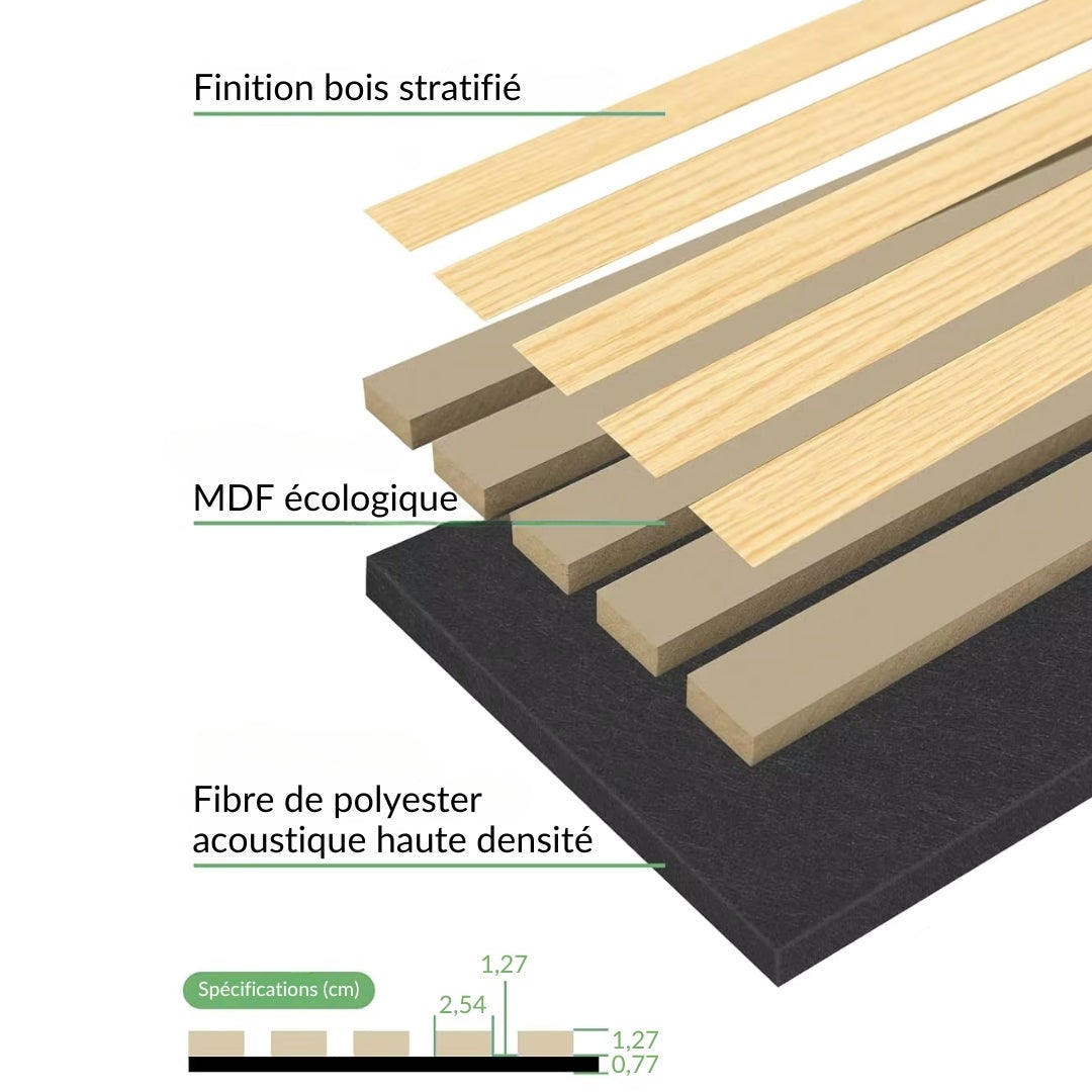 Lot de 2 Panneaux Acoustiques Muraux Bois 240x60x2,2cm - Finition Chêne Blanc avec Fond Noir - SILUMEN - 4