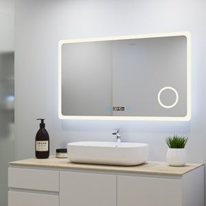 Miroir De Salle De Bain LED Avec Bluetooth Et Horloge - Marque Alasta - Modèle Mediolan F03 - Neuf