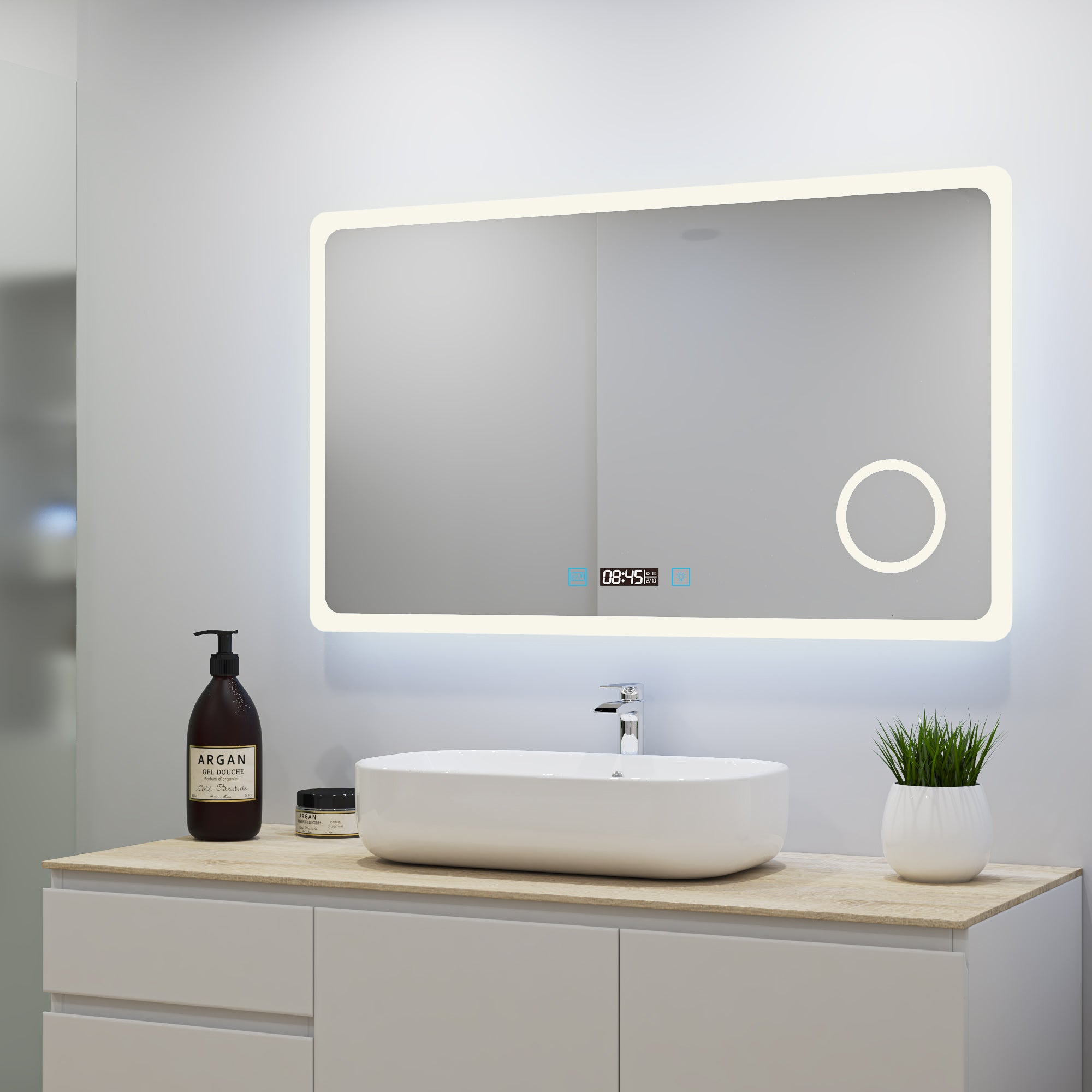 Miroir De Salle De Bain LED Lumineux CAIRO - Grossissant, Fixation Murale, NEUF, Personnalisable