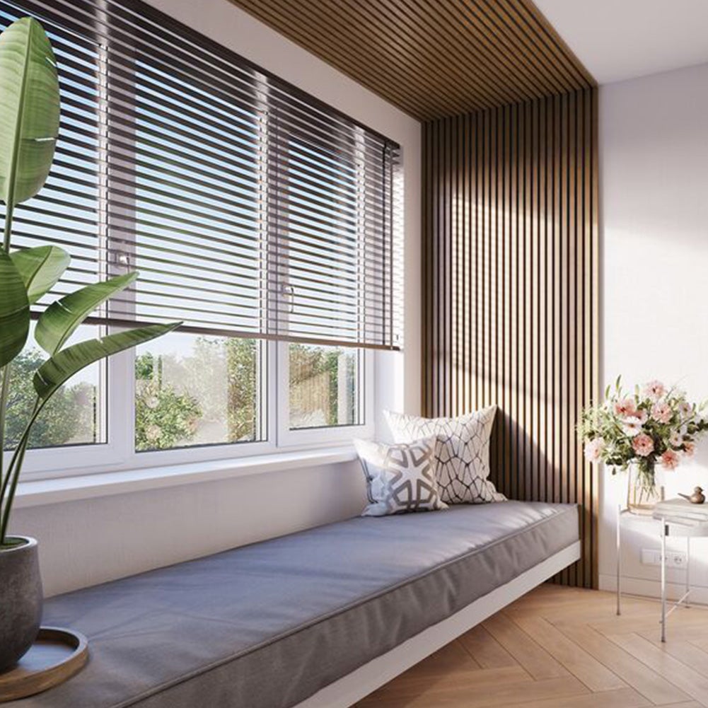 Lot de 2 Panneaux tasseaux bois MDF acoustique décor chêne rustique sur feutrine 2600x300x17mm PEFC 70% - 4