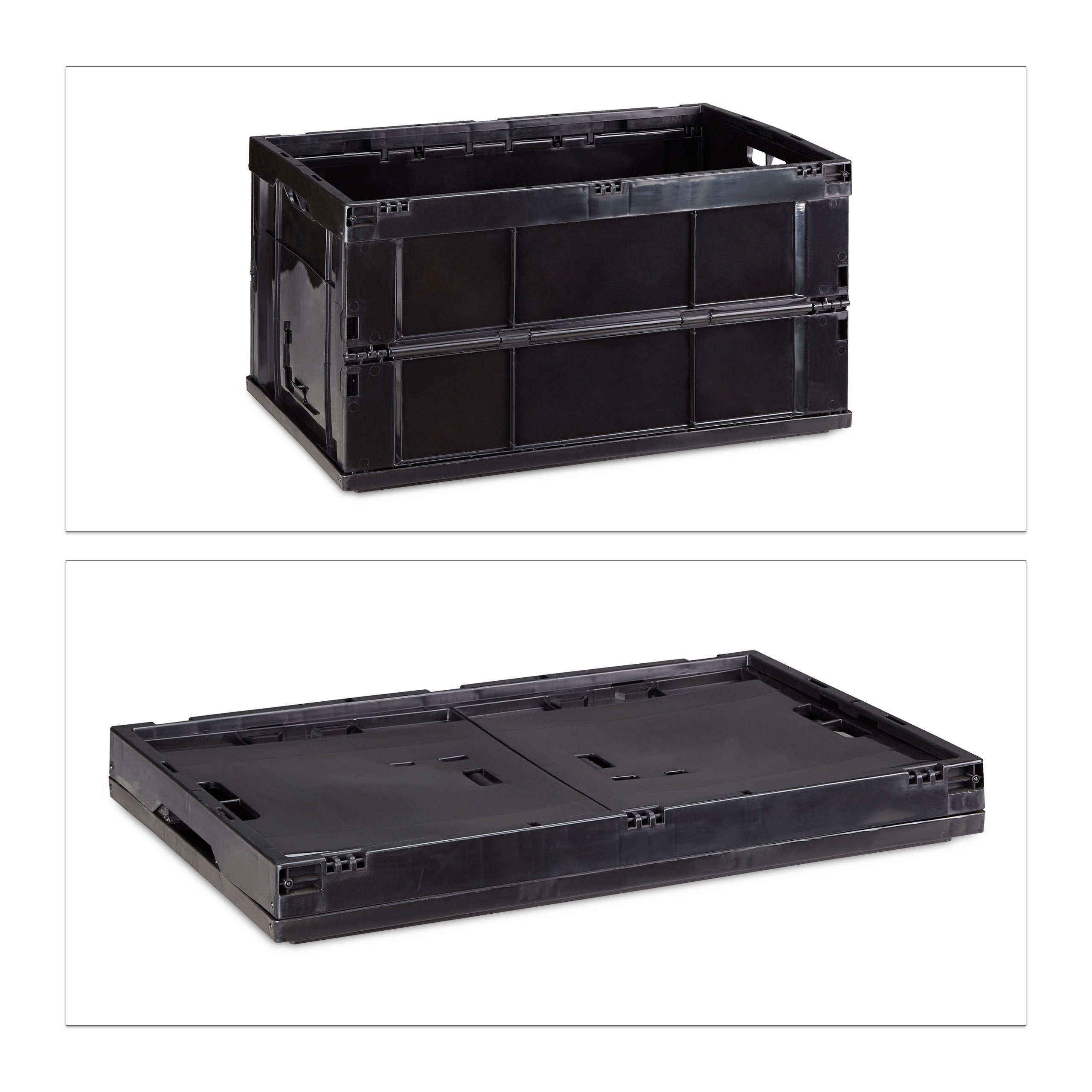 Boîte pliable couvercle, lot de 2, caisse de rangement, plastique, coffre transport 60 litres 31,5 x 58,5 x 40 cm, noir - 9