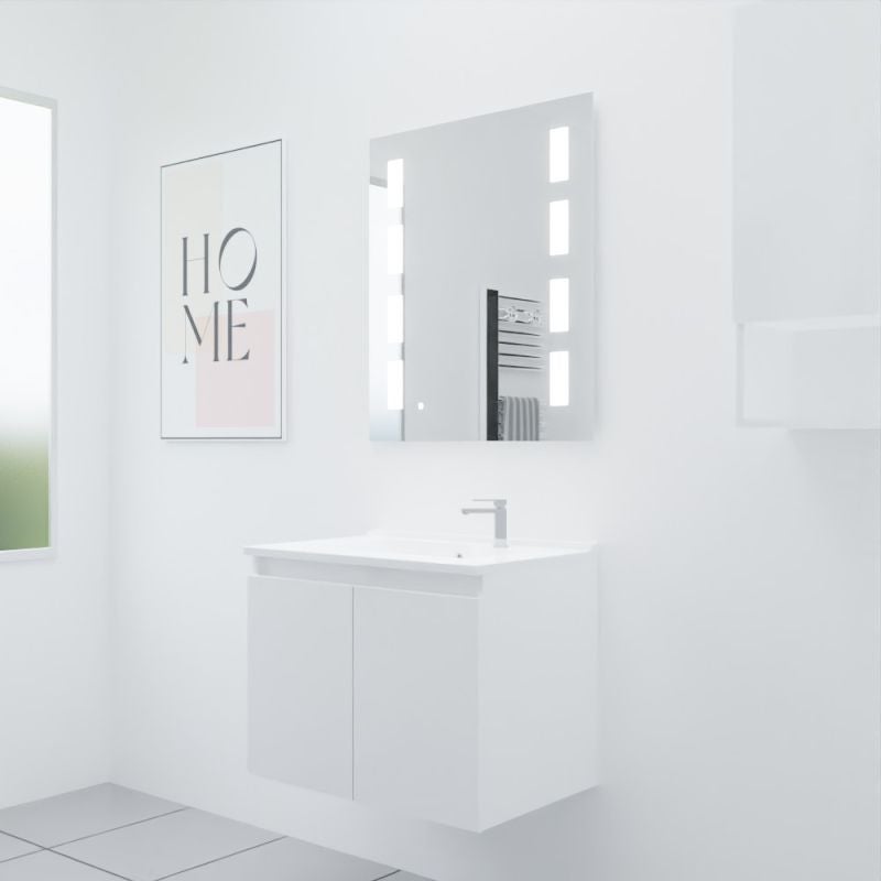 Meuble PROLINE 70 cm avec plan vasque et miroir Prestige | coloris : Blanc | vasque : Résine - 2