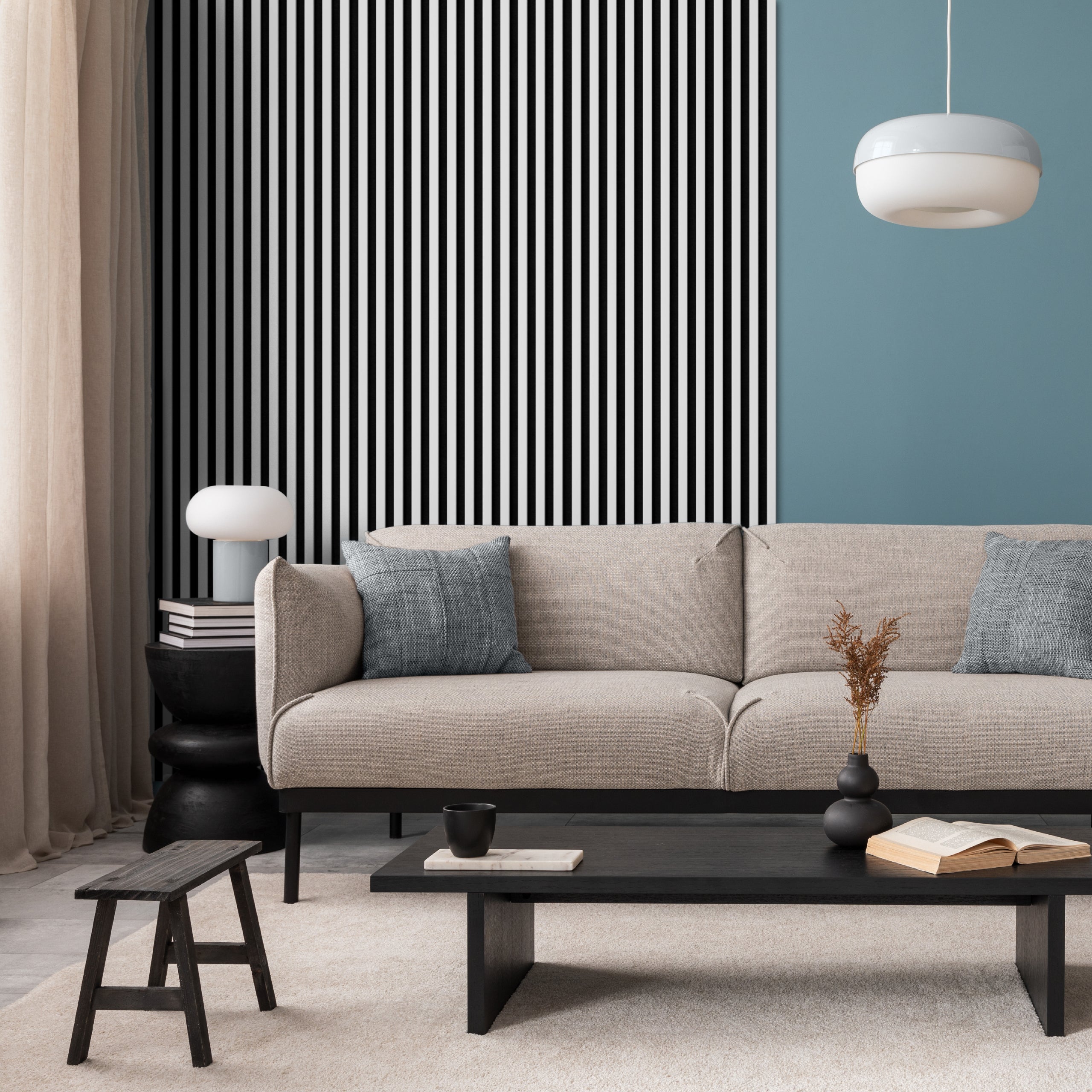 Panneau Tasseau Acoustique effet tasseau bois en feutre 1200mm x 605mm Blanc sur noir Linea Proline Stegu Ensemble de 4 pièces - 2