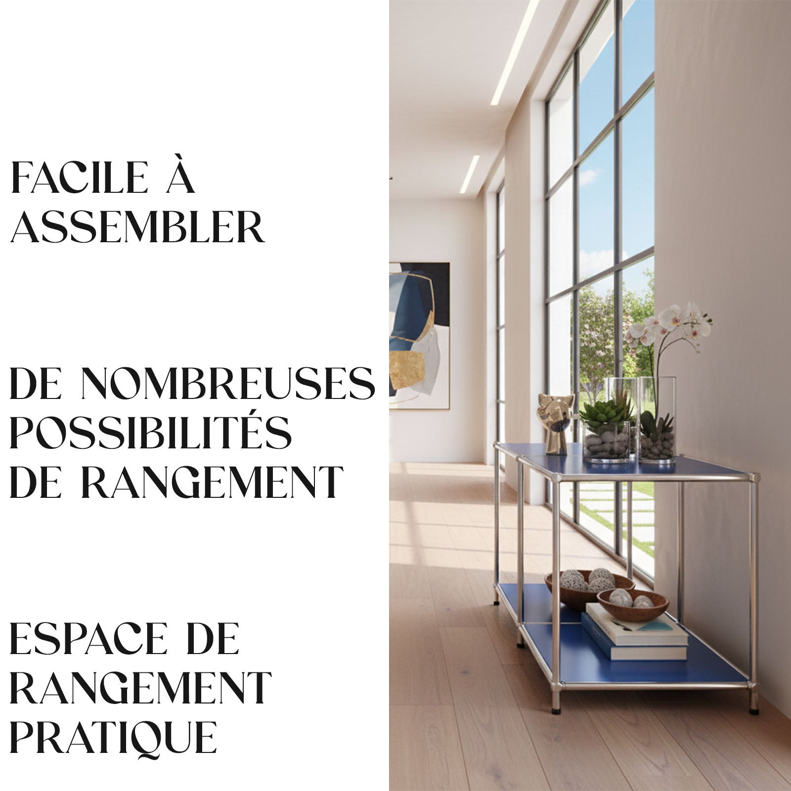 Étagère métal chromé design épuré, Concept Epuré MK-016, L78× P40 × H46 cm, Bleu - 5