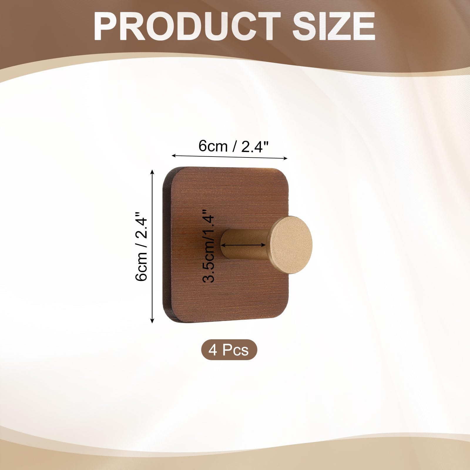 4 crochets adhésifs, crochets muraux en bois sans perçage, crochets de porte adhésifs robustes, adaptés à la salle de bain, cuisine (marron) - 2