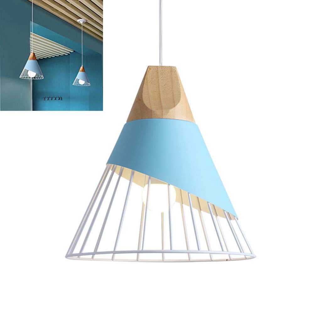 Niebieska lampa wisząca industrialna ze źródłem światła żyrandol design klatki regulowana wysokość do sypialni kuchni salonu światło białe ciepłe