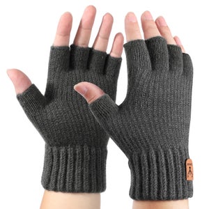 Guanti Invernali A Mezze Dita Touchscreen – Unisex, In Misto Lana, Caldi E Morbidi, Nero, Taglia M - 2