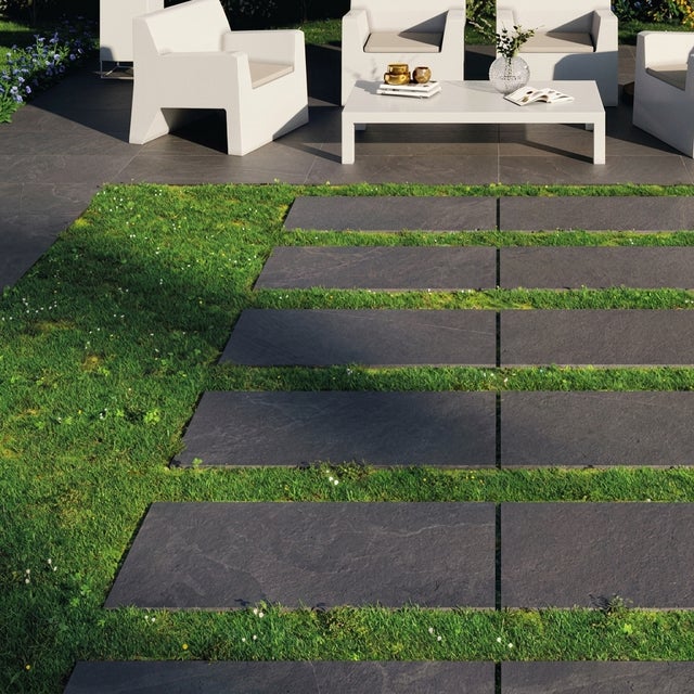 Dalle extérieur sur plots effet pierre Onyx 2.0 anthracite R11 60x120 cm - Réflex Boutique