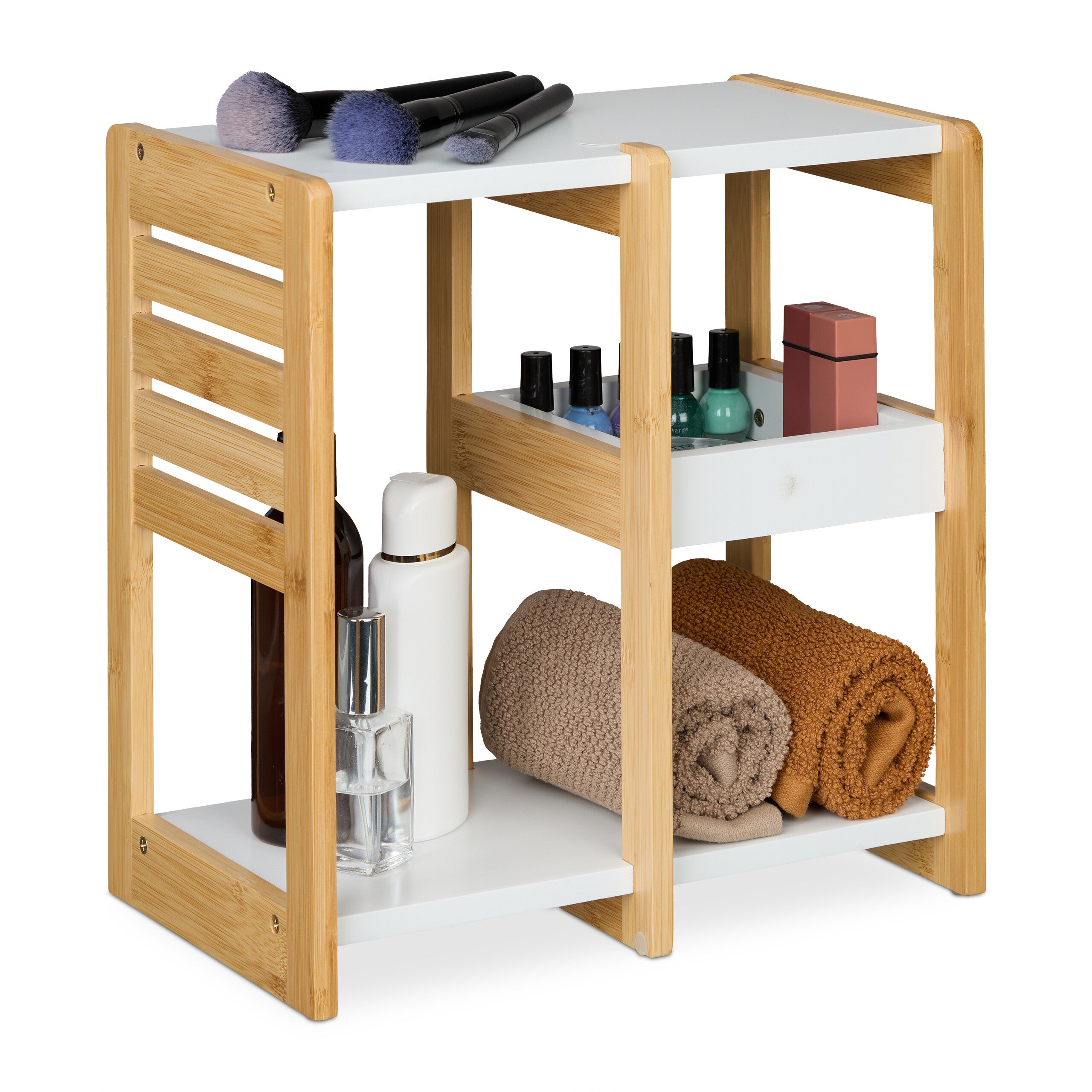 Scaffale Naturale Relaxdays Scaffale Salvaspazio Relaxdays Per Bagno E Cucina, 3 Ripiani In MDF E Bambù, 35x34x20 Cm, Colore Naturale - Ideale Per Piccoli Ambienti