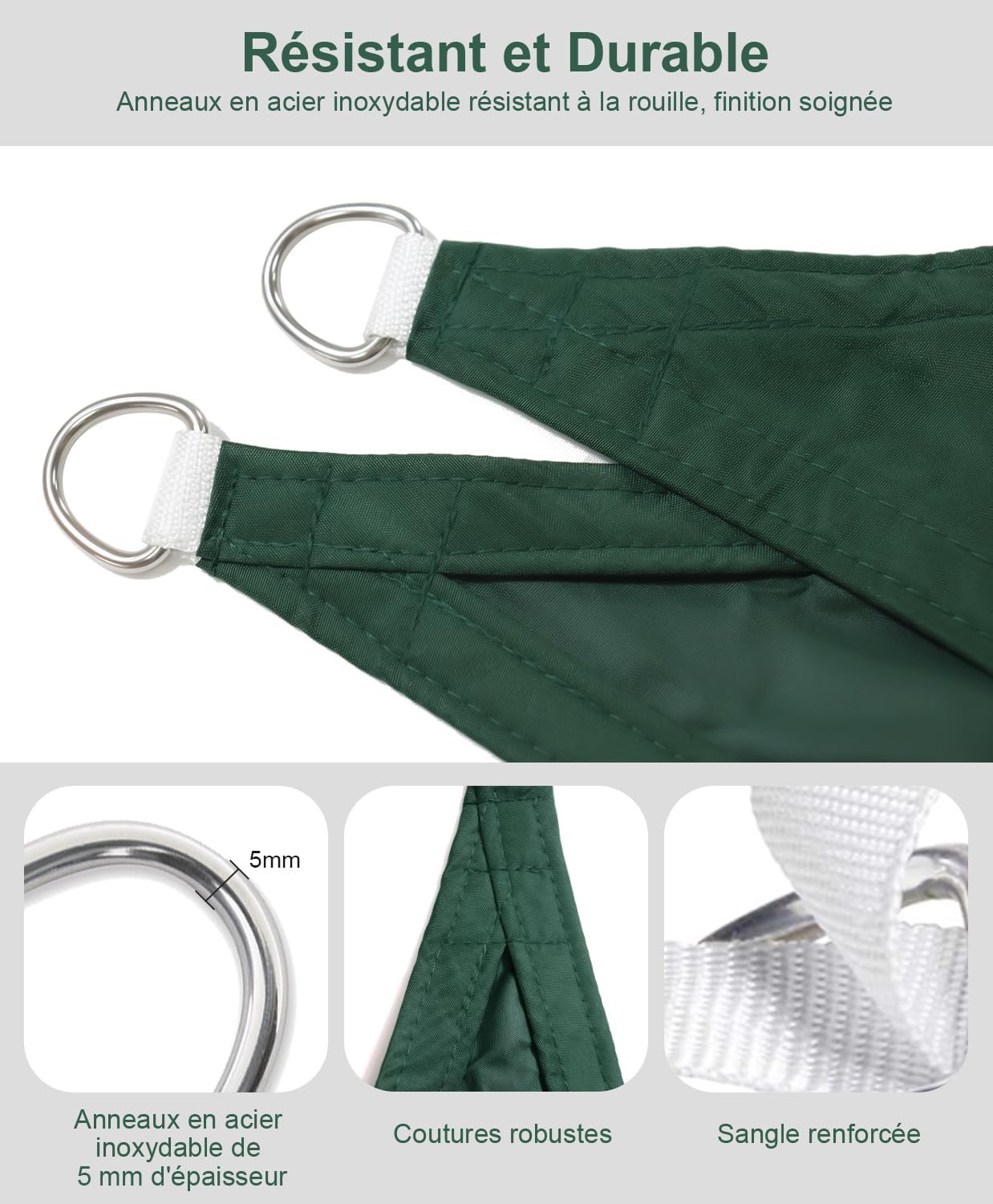 Voile d'ombrage 3x4m Rectangulaire Imperméable à l'eau PES Toile d'ombrage Verde avec 95% de Protection UV pour Patio Extérieur Jardin - 4