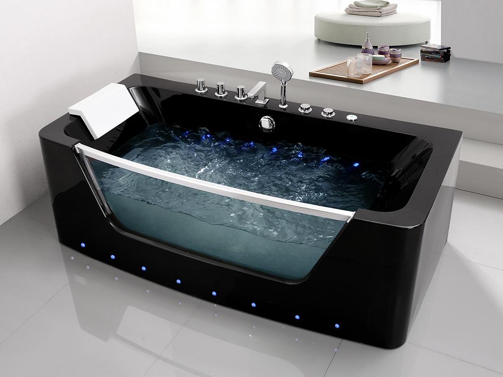 Przeszklona wanna z hydromasażem DYONA - 1-osobowa - 260 l - 170*85*58cm - Kolor: czarny