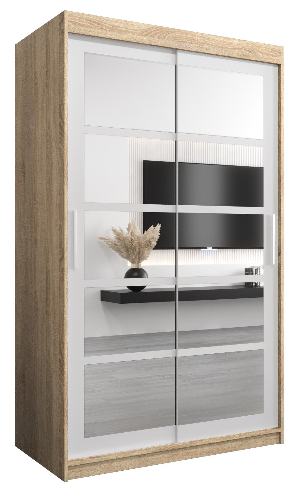 Szafa przesuwna garderoba ROMA 2 120 x 62 x 200 cm Sonoma + Biały - Abiks Meble