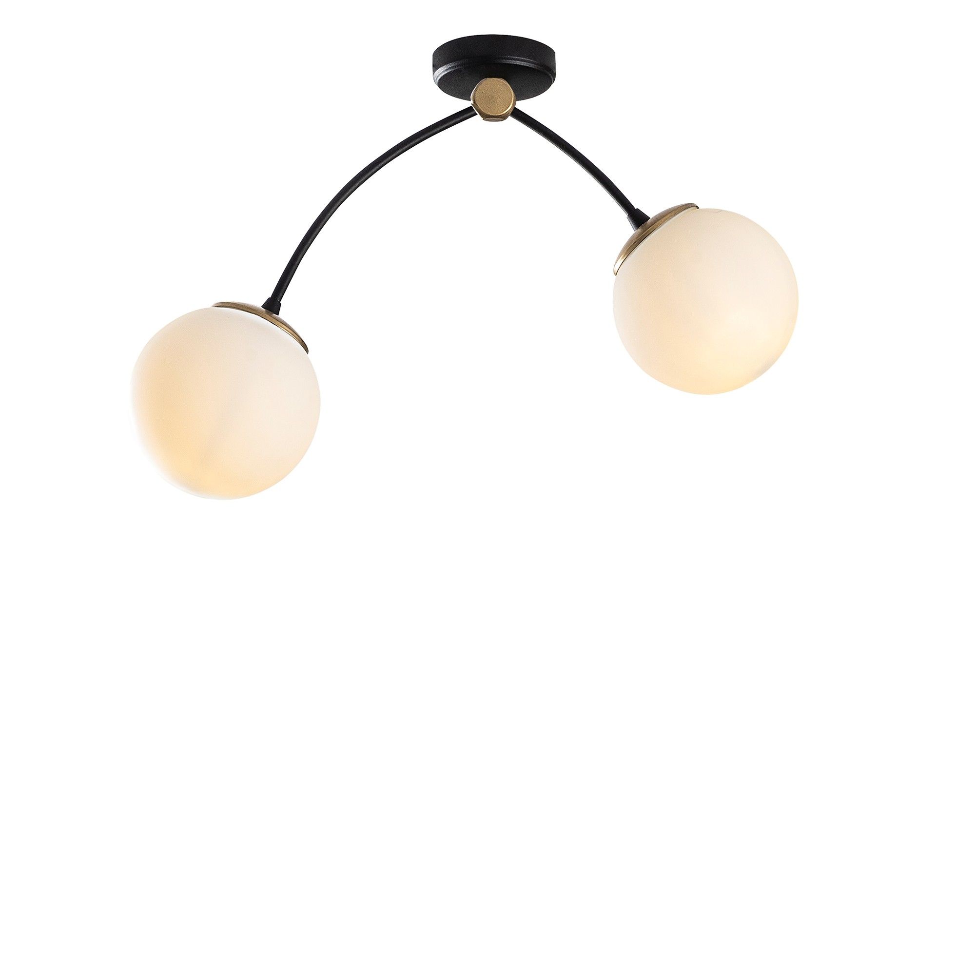 Plafonnier 2 lampes arcs asymétriques Gabilan Verre Blanc et Métal Noir ...