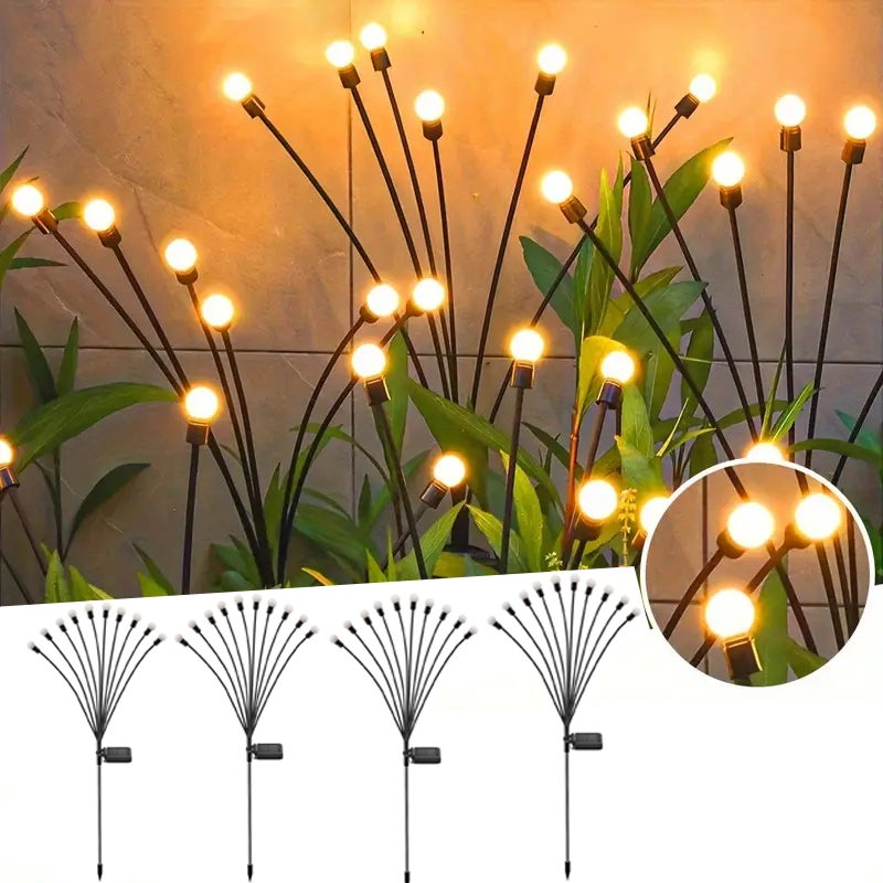 Lumière Solaire Extérieur Lucioles - 4 Lampes LED Étanches IP65 Pour Jardin, Allée, Balcon - Décoration Noël & Fête