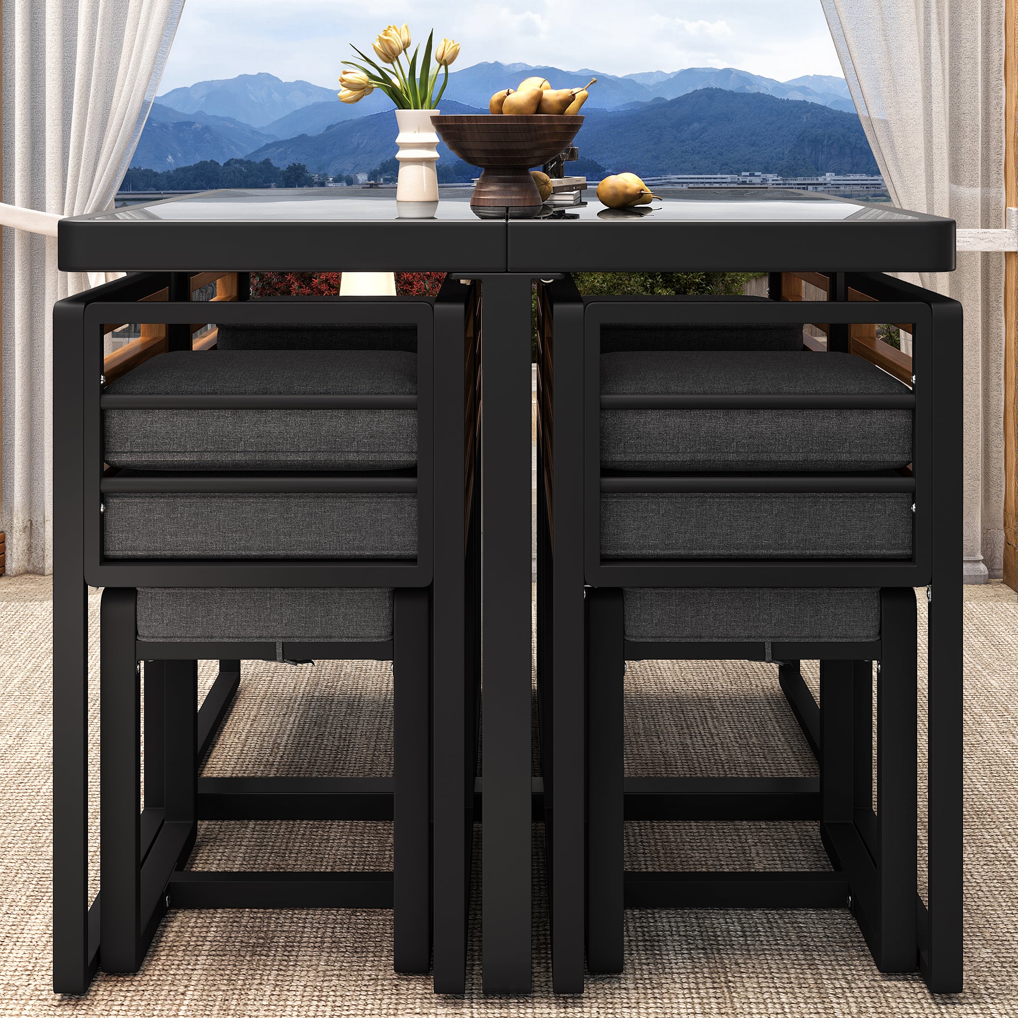 Ensemble de mobilier de jardin, salon de jardin avec 6 chaises et table, ensemble de mobilier de terrasse/balcon pour 6 personnes, ensemble de mobilie - 6