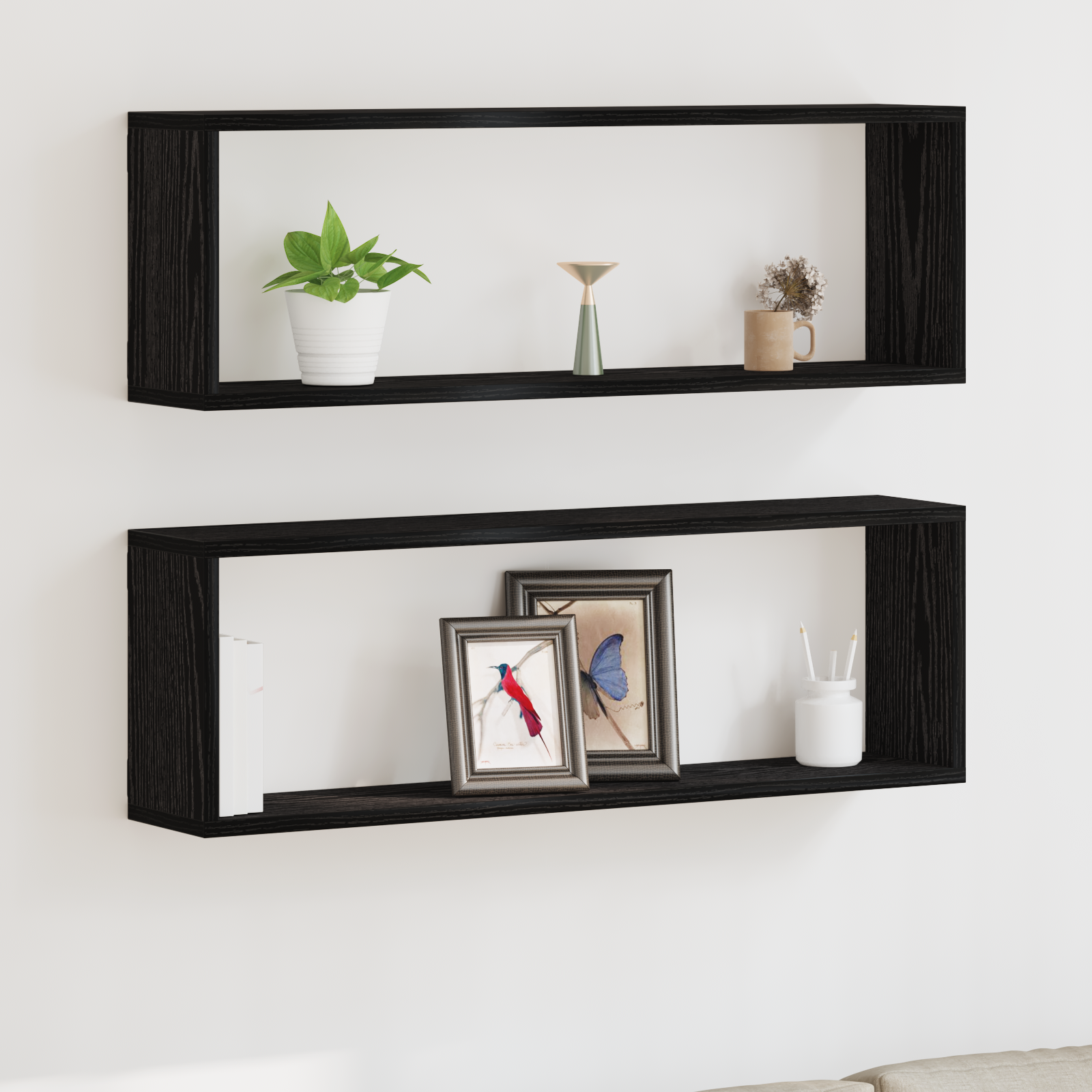 ESituro Lot De 2 Étagères Murales Flottantes 70cm - Support Invisible Métal Et MDF, Noir Mat, Idéal Chambre Salon Cuisine Bureau