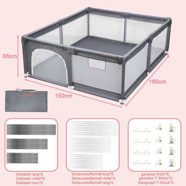 Box Per Bambini 150x180cm Con Materassino - Recinto Pieghevole, Sicuro, Con Tappeto E Anelli Di Gioco - Foto 5