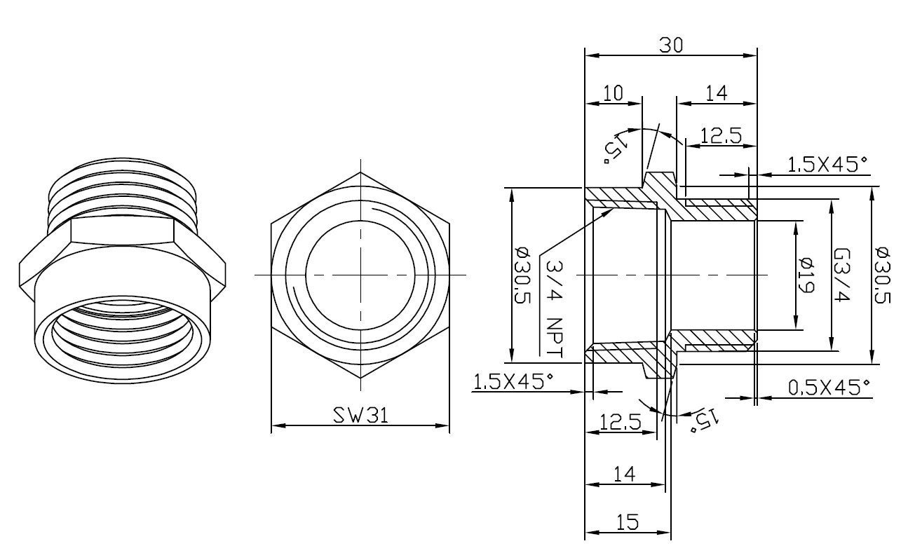 Adattatore PEX Ottone Adattatore Filettato PEX 3/4" X 3/4" NPT Maschio - Ottone Senza Piombo, Per Tubazioni Idrauliche Motore Peg Perego - Foto 2
