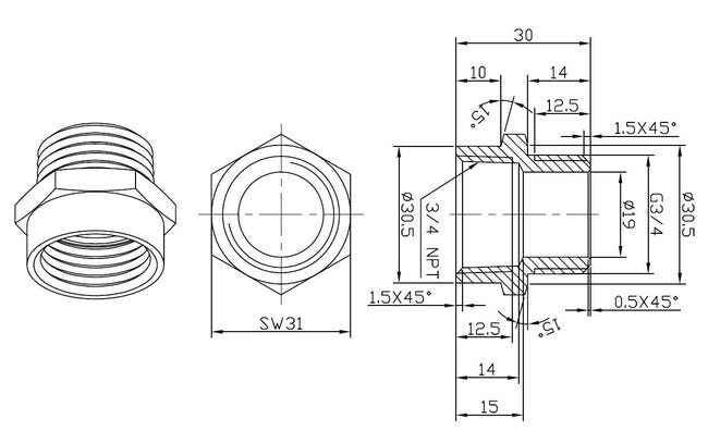 Adattatore PEX Ottone Adattatore Filettato PEX 3/4" X 3/4" NPT Maschio - Ottone Senza Piombo, Per Tubazioni Idrauliche Motore Peg Perego - Foto 2