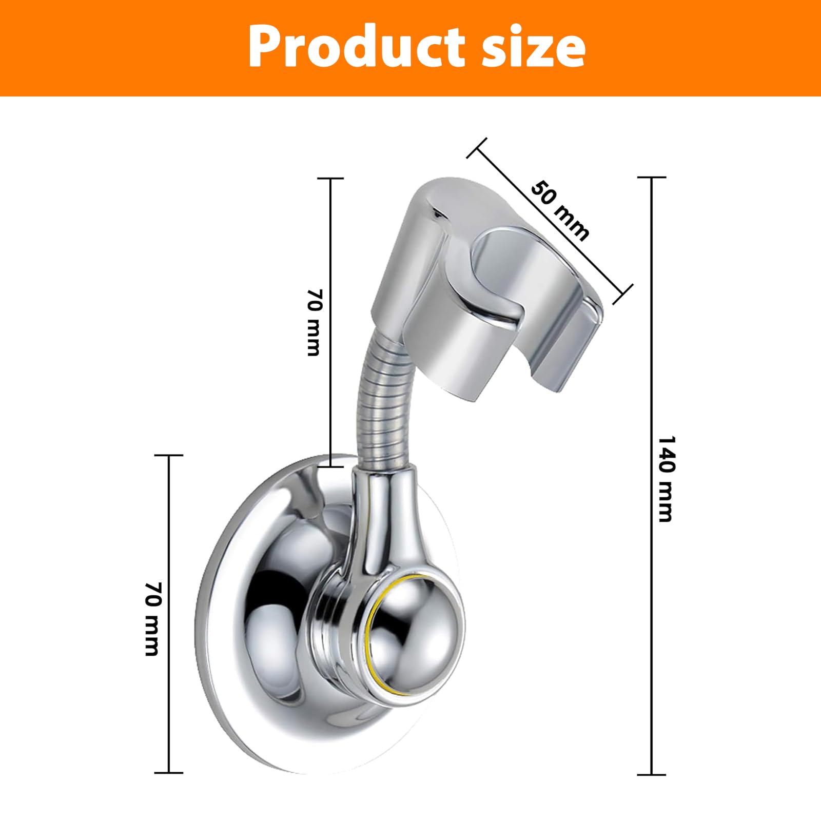 Support de Douchette Ventouse, Sans Percage, Support de Pommeau de Douche Reglable à 360°, Support de Douche à Main, ABS, Chromé - 3