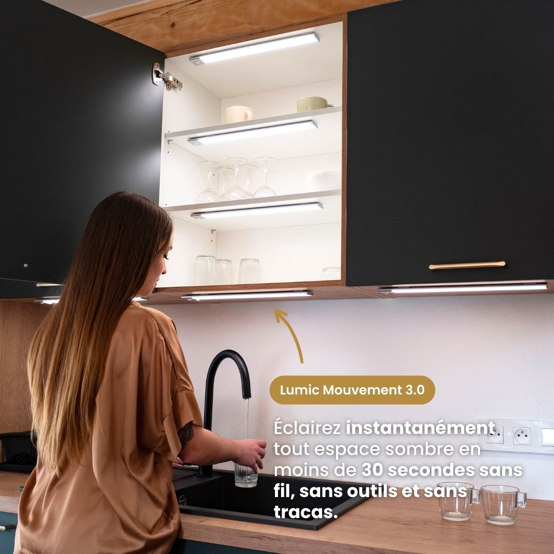 Réglette LED Lumic Mouvement 3.0 Sans Fil 40 Cm - Détection De Mouvement, Rechargeable Par USB