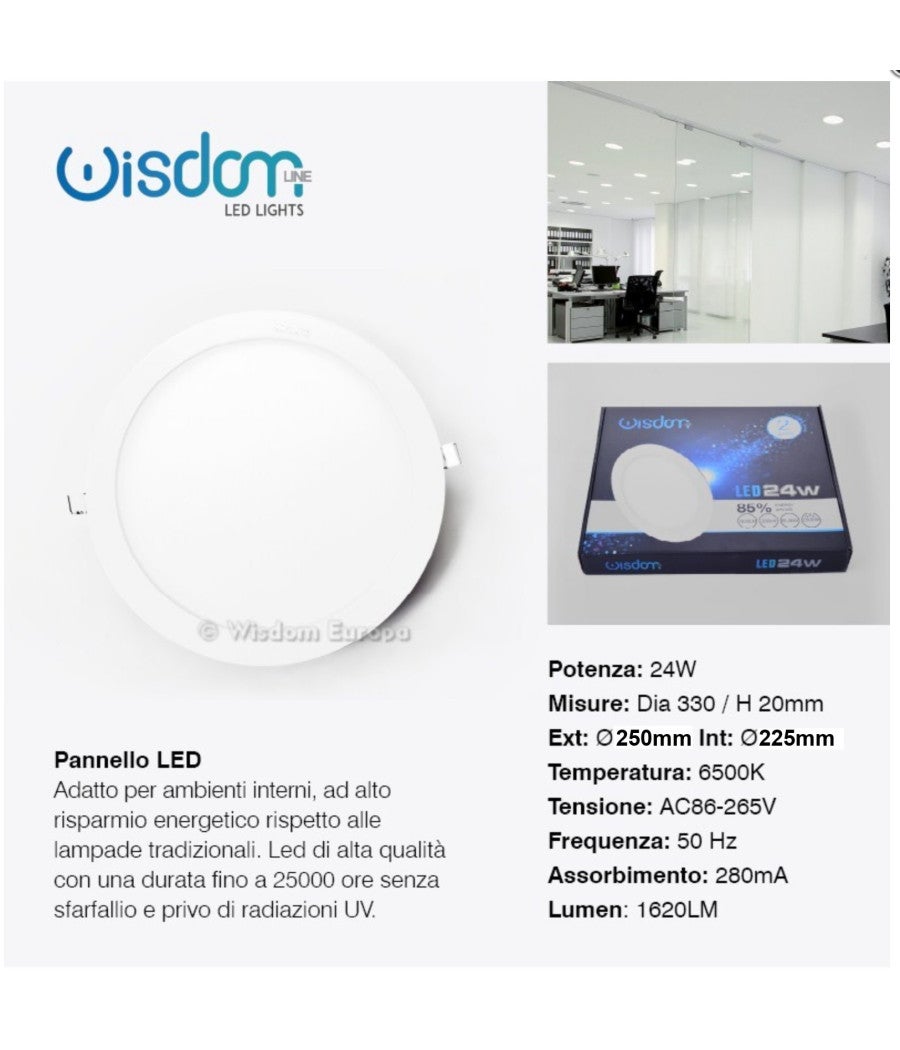 Leduni® - Pannello Downlight LED, Rotondo, 20 W, 2000 Lm Angolo 120, IP20, In Alluminio, 225 Mm, Dimensioni Del Foro 205 Mm 1 Unidad Luce Bianca Calda 3000 K - 12