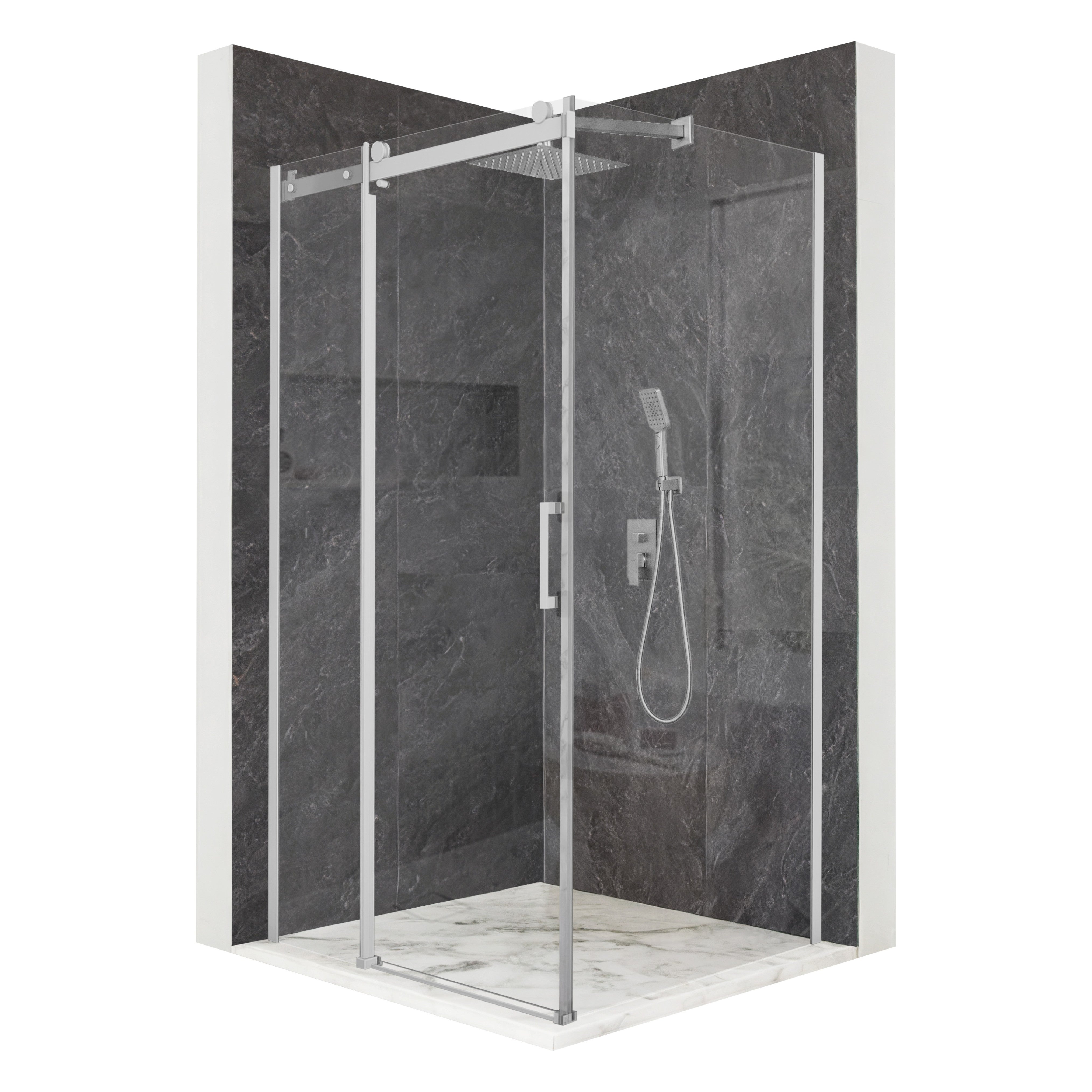 Kabina prysznicowa kwadratowa drzwi przesuwne srebrna 90x90cm szkło 8mm + powłoka