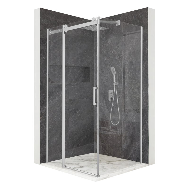 Kabina prysznicowa kwadratowa drzwi przesuwne srebrna 90x90cm szkło 8mm + powłoka