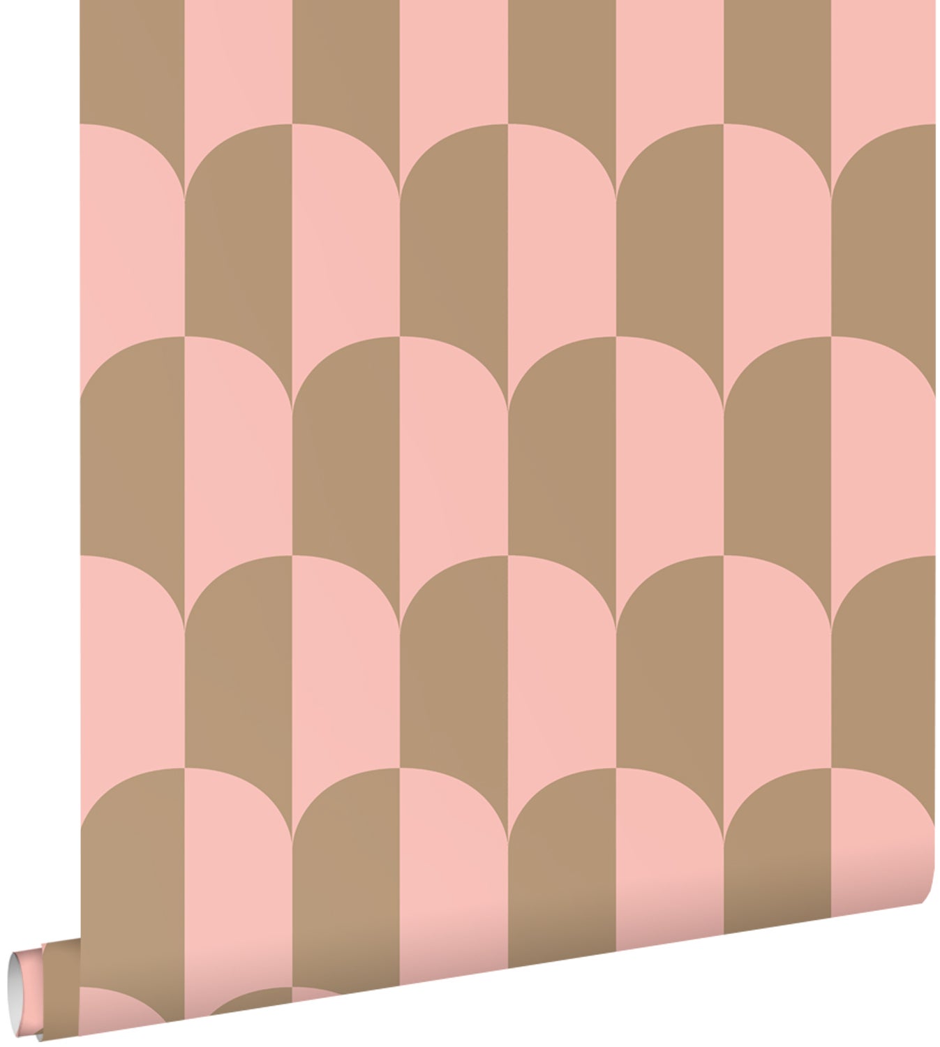 Tapeta motyw art déco różowymIbeżowo-brązowym - 50 x 900 cm - ESTAHOME