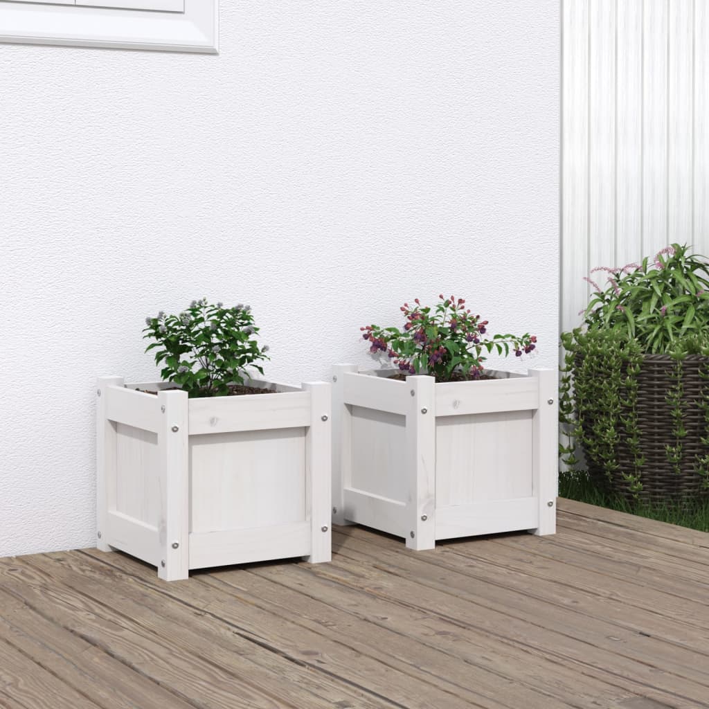 Lot de 2 Jardinières - Bacs à fleurs - Pots de fleurs blanc bois de pin massif n2269l - 2
