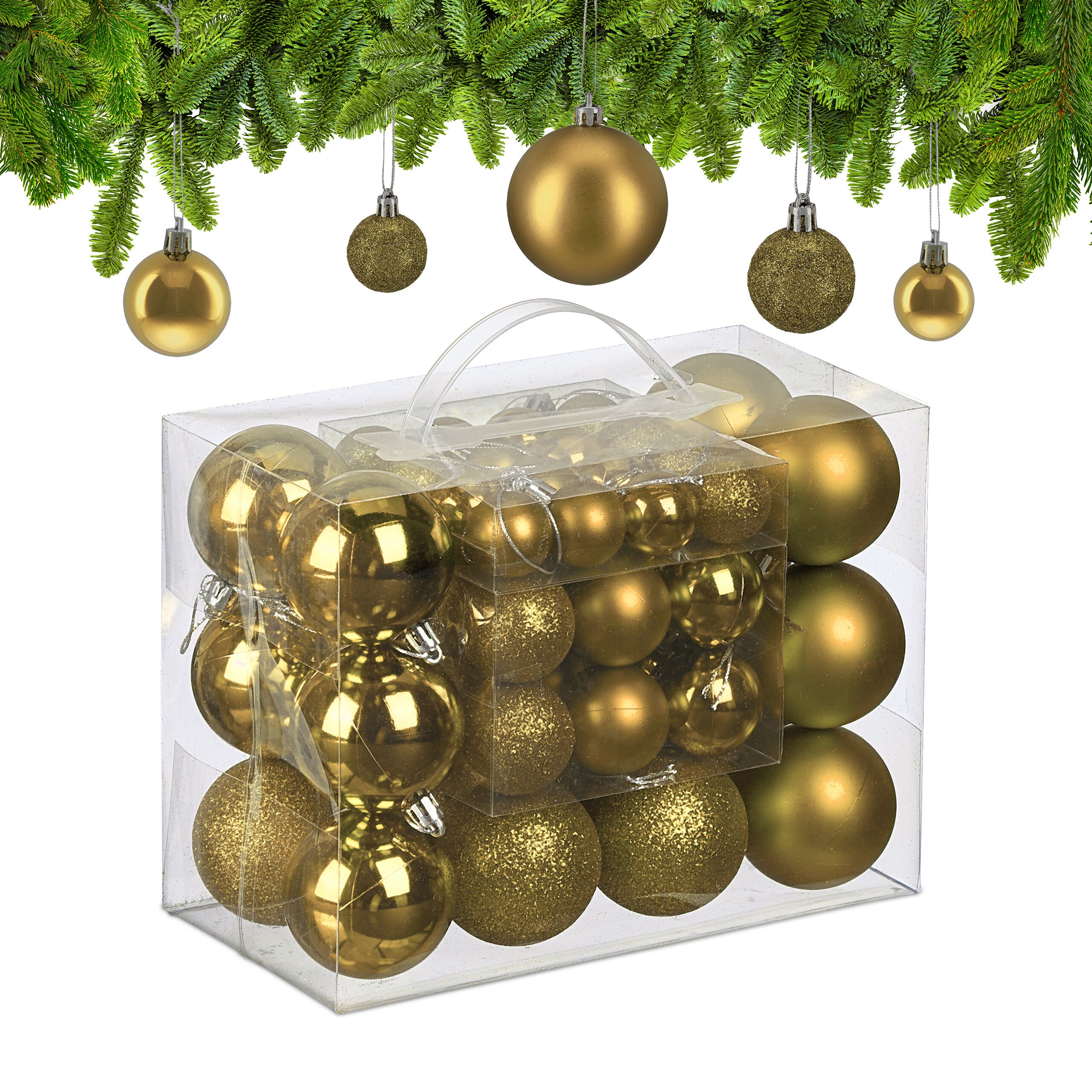 Palline Natale Lucide Glitterate Palline Natale 44 Pezzi Plastica | Decorazioni Albero Natalizie Oro Con Motivi Lucidi E Glitter Palline Glitter Natale - 11