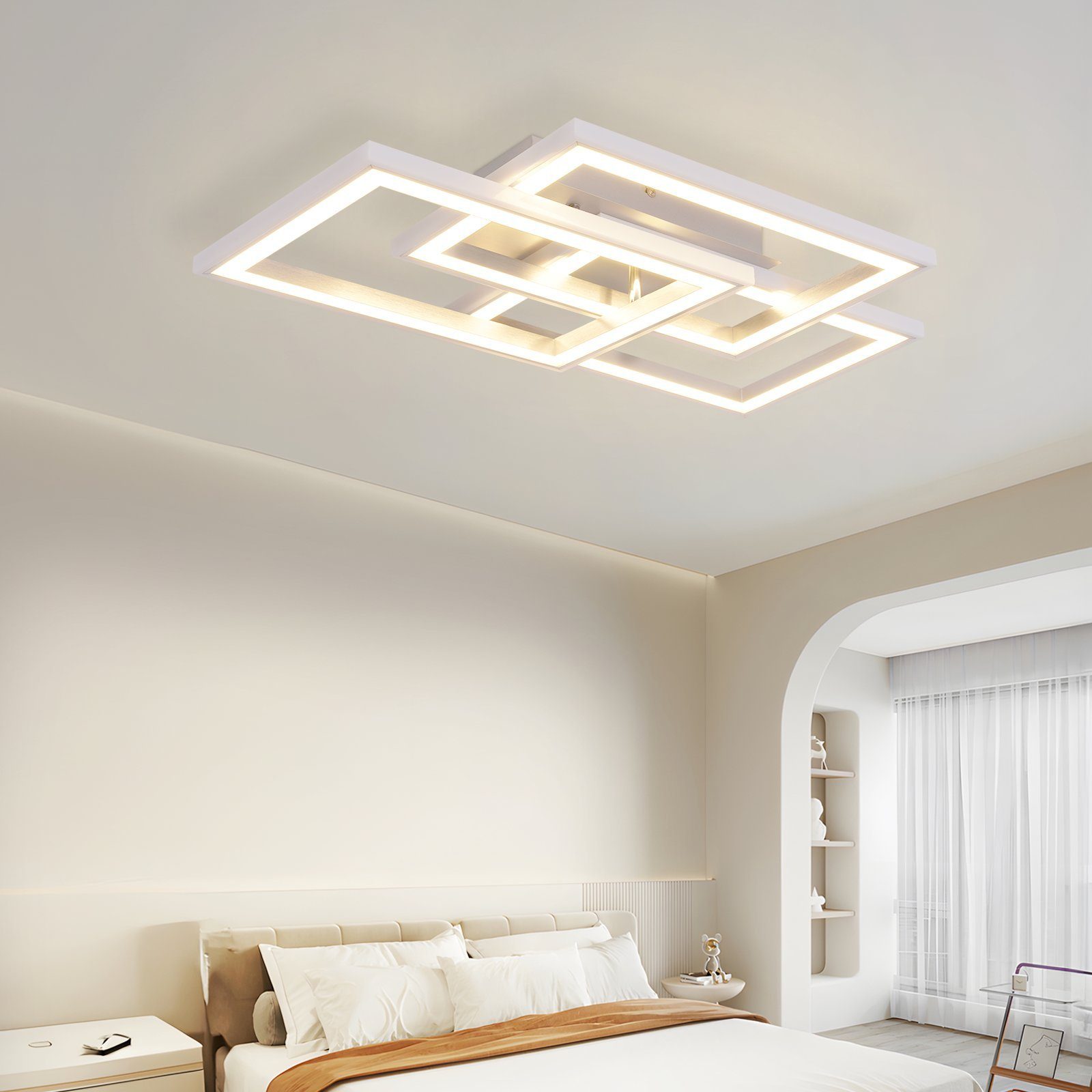 NETTLIFE RGB LED Lampa sufitowa Nowoczesna lampa do sypialni Ściemnialna z pilotem 45W Geometryczna do salonu Jadalni