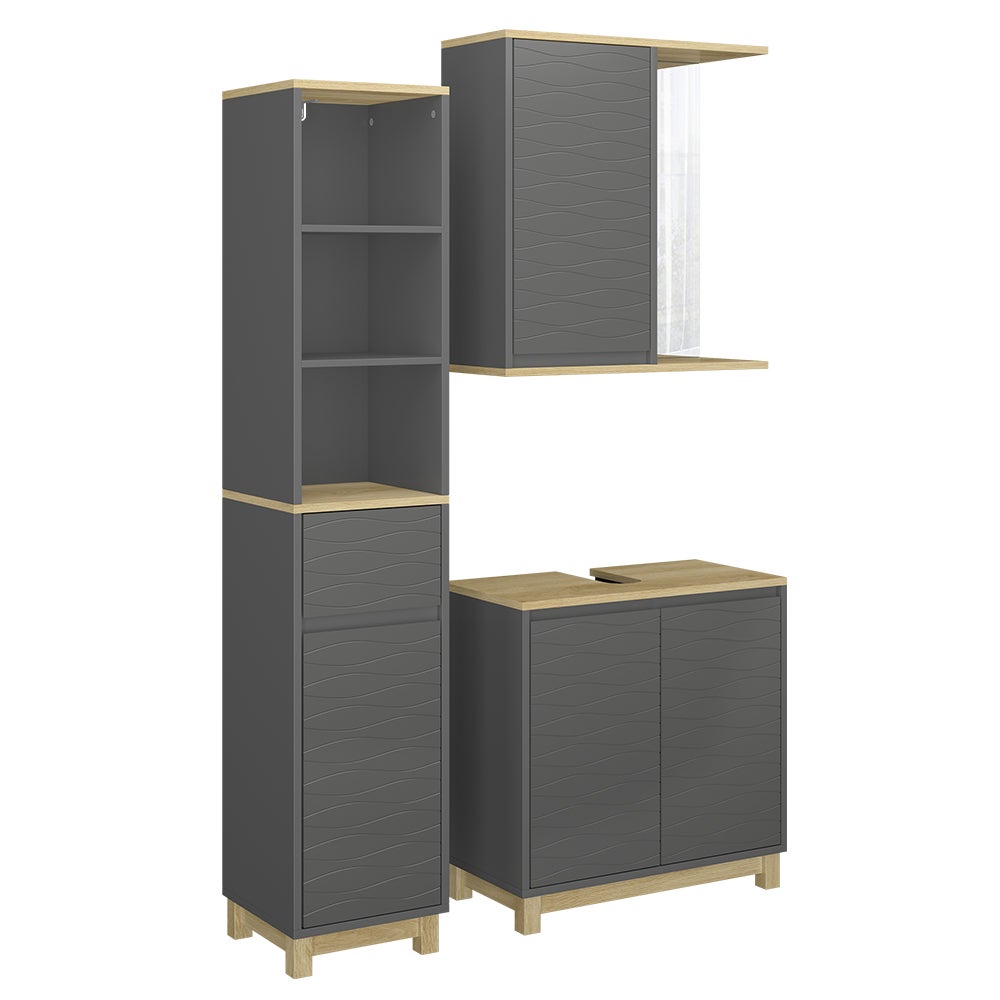 Vicco Zestaw mebli łazienkowych Livia, Antracyt/dąb, 3 części, z wysoką jednostką