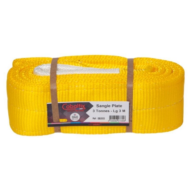 Elingue en sangle plate B2000 N°2 haute résistance - CMU 3000kg Largeur 90 mm - Jaune - Cobaltix - Longueur (m) 4
