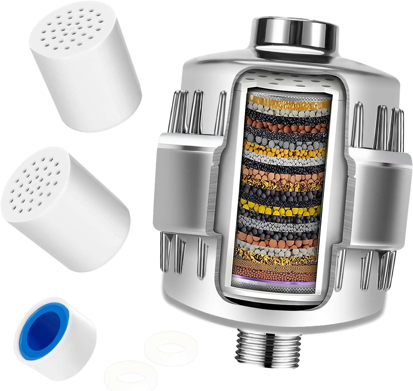 Sydros Filtro Anticalcare Per Doccia 1/2 Pollice – In Acciaio Inox, Riduce Il Calcare Fino Al 90%, Facile Da Montare
