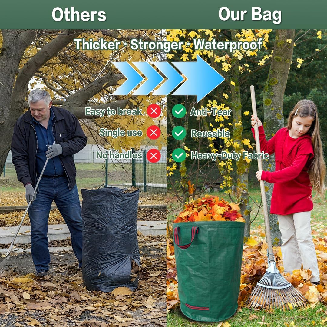 2x120L Sac à Déchets Verts de Jardin Réutilisable avec Poignée - Résistant, Indéchirable, pour Végétaux, Feuilles, Pelouse Coupée,Ultra Load Bearing - 4