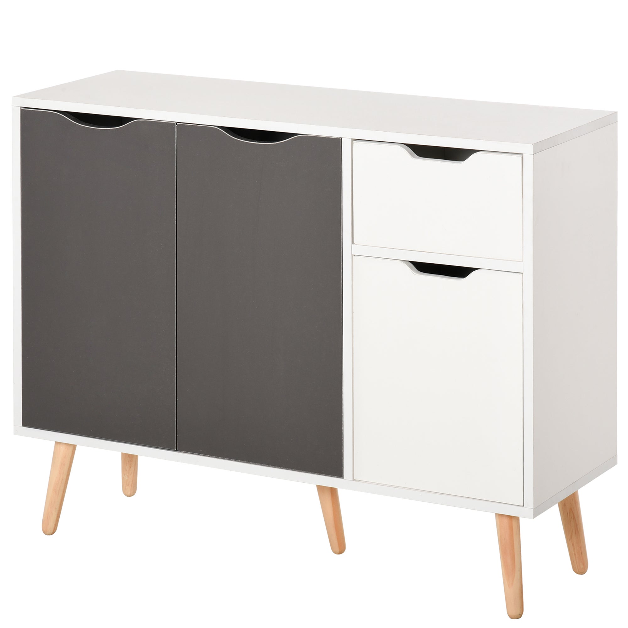 Juego de mesa y sillas infantiles, aparador de pie con cajón y patas de madera maciza para dormitorio, sala de estar, oficina en casa, color gris.