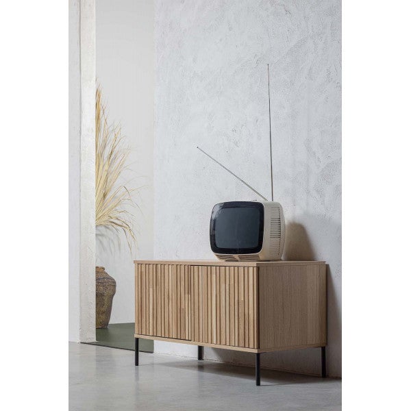 New Gravure - Meuble TV 2 portes en bois L100cm - Bois clair - 9