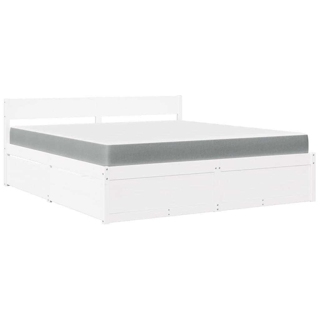 Lit avec tiroirs et matelas blanc 180 x 200 cm bois massif de pin - 2